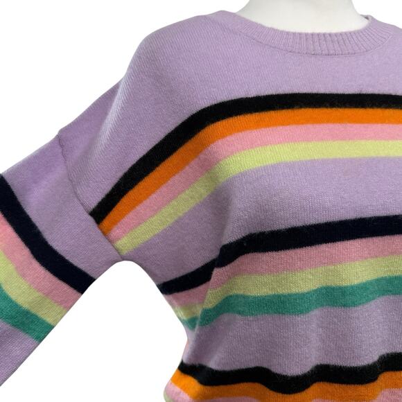 Brodie Cashmere Pop Striped Sweater Women Size S Crew Neck Pullover Purple Crop - Picture 2 of 8